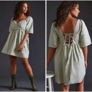 Anthropologie Forever That Girl Ruched Puff-Sleeved Babydoll Mini Dress